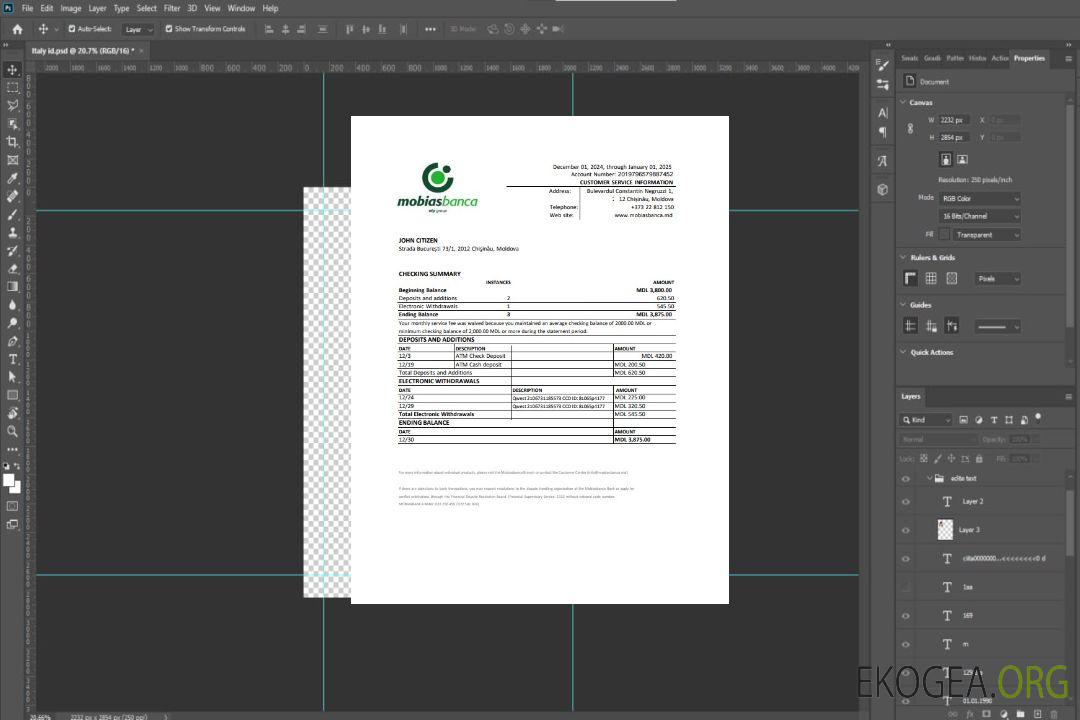 Déclaration de Moldavie Mobiasbanca Exemple Word et PDF template